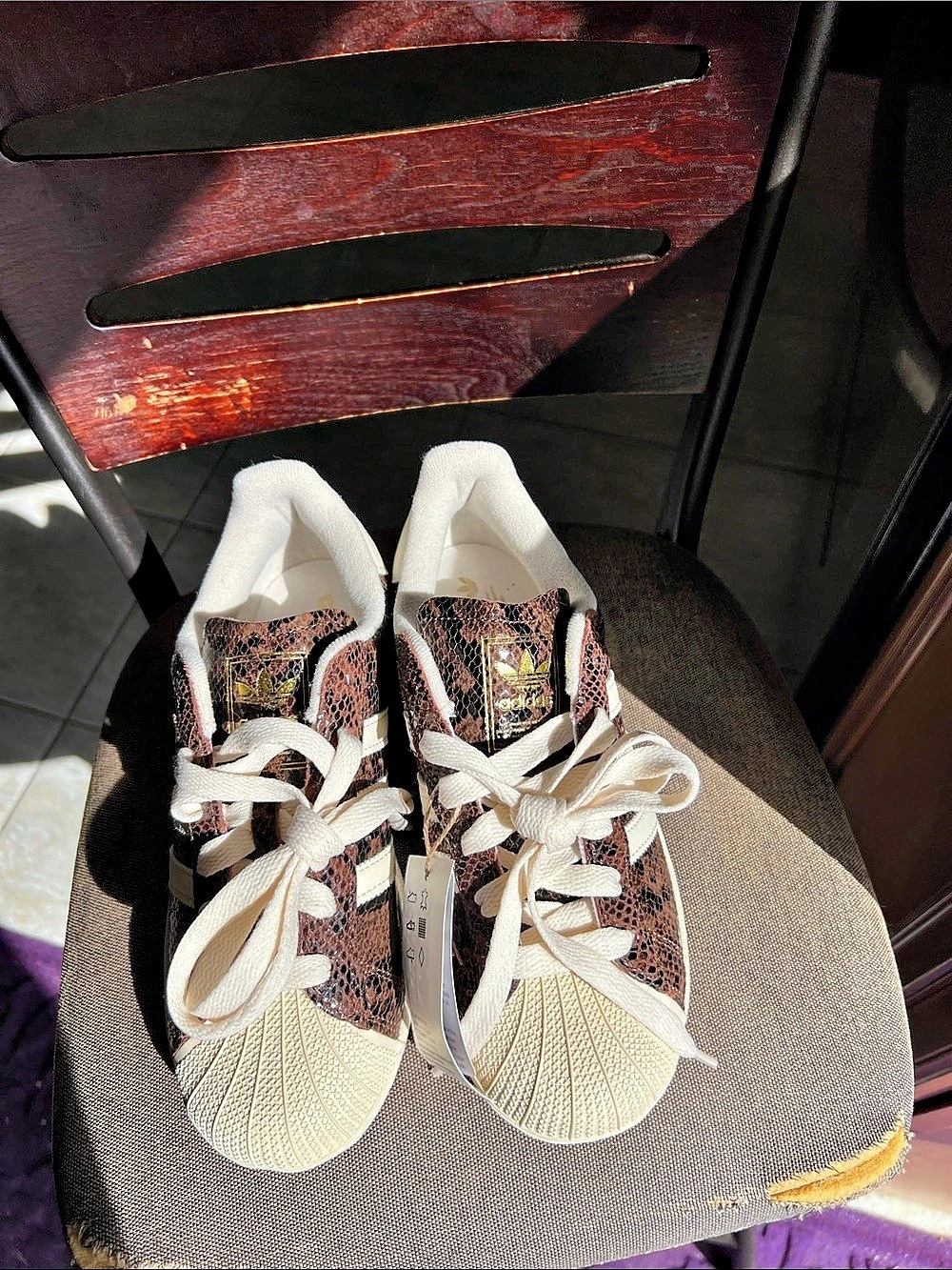 NWT adidas Superstar Animal Print Snakeskin Sneakers in Brown & Black US 6 NW